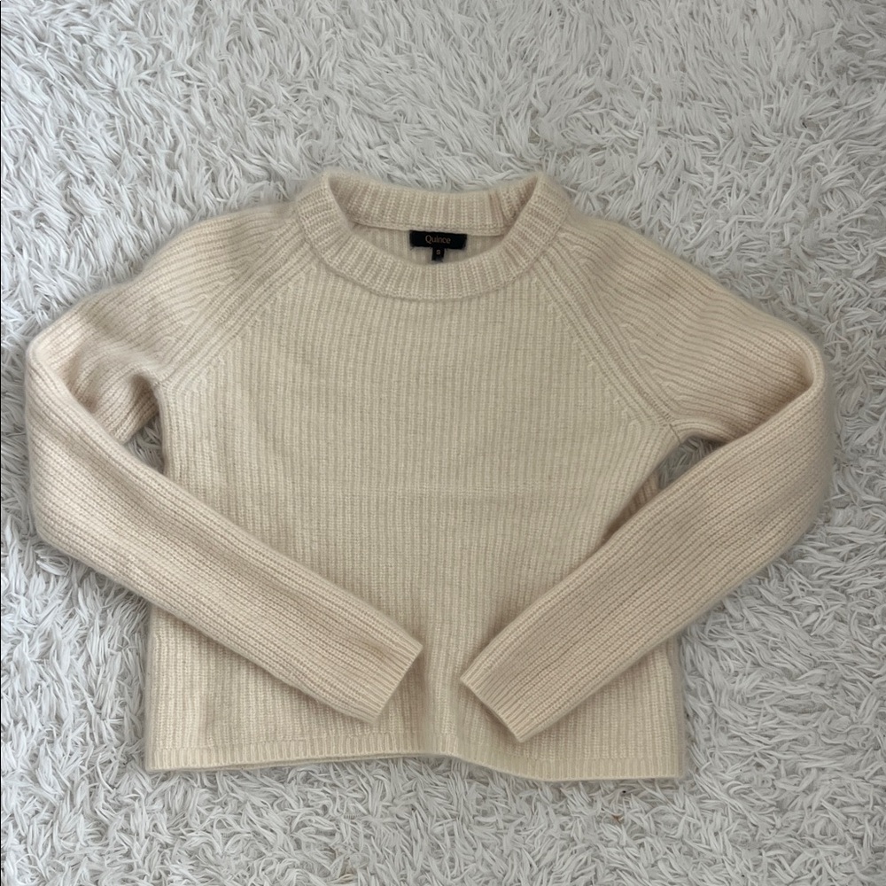Quince Cream Ribbed Crew Neck Sweater